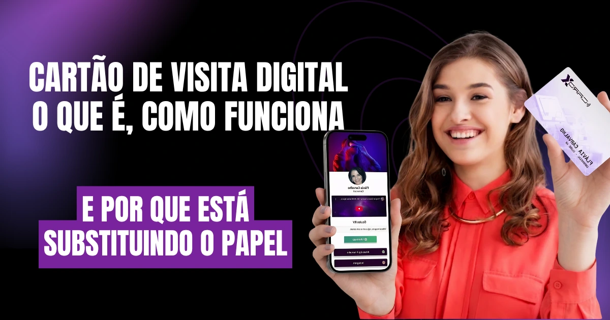 Cartão de visita digital aberto em um smartphone